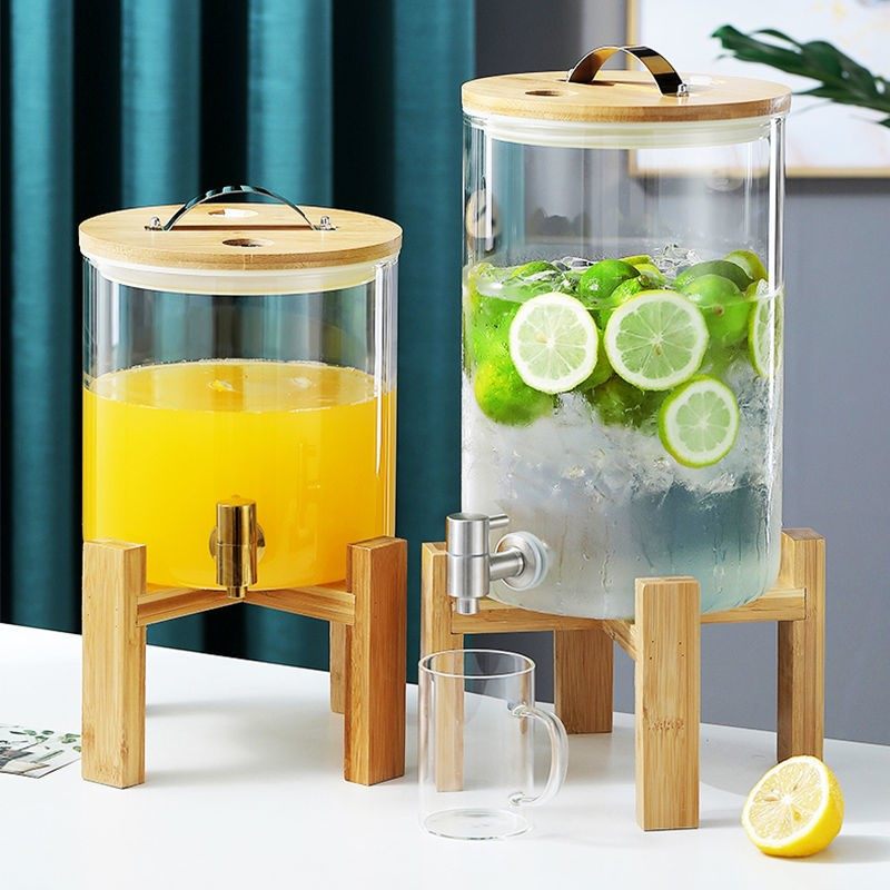 代购凉水壶家用玻璃耐高温果汁桶带龙头加厚大容量饮料桶密封罐冷