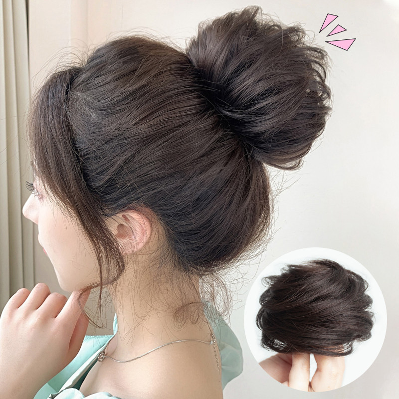 丸子头假发真发蓬松花苞头假发发圈古风假发包自然懒人盘发神器夏