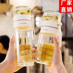 茶水分离泡茶杯女可爱双层玻璃杯子网红女款高级感水杯2023新款