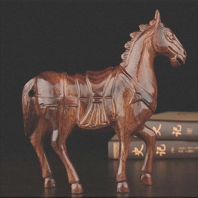 战国古马红木工艺品 实木制十二生肖马风水招财装饰品 木雕马摆件
