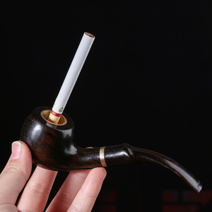 新实木黑檀黄铜烟斗传统烟锅复古老人长辈礼物旱烟乌木檀木烟具滤