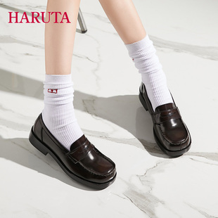 Haruta4900日系百搭厚底复古女小皮鞋学院风JK制服鞋乐福鞋女式