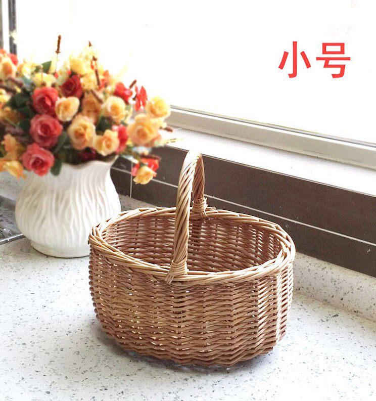 创意竹筐水果篮子田园编织手提手拎买菜篓筐篮框鸡蛋简易手编手工