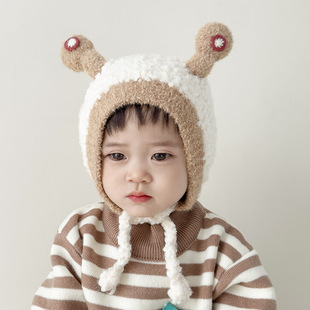 宝宝帽子秋冬季可爱婴儿护耳帽男孩女童针织帽防风保暖加厚毛线帽