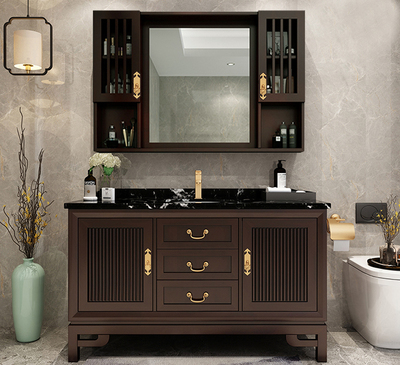 中式双盆浴室柜图片