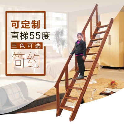 阁楼实木楼梯家用室内木质直梯复式楼梯钢木楼梯木梯子定制护栏