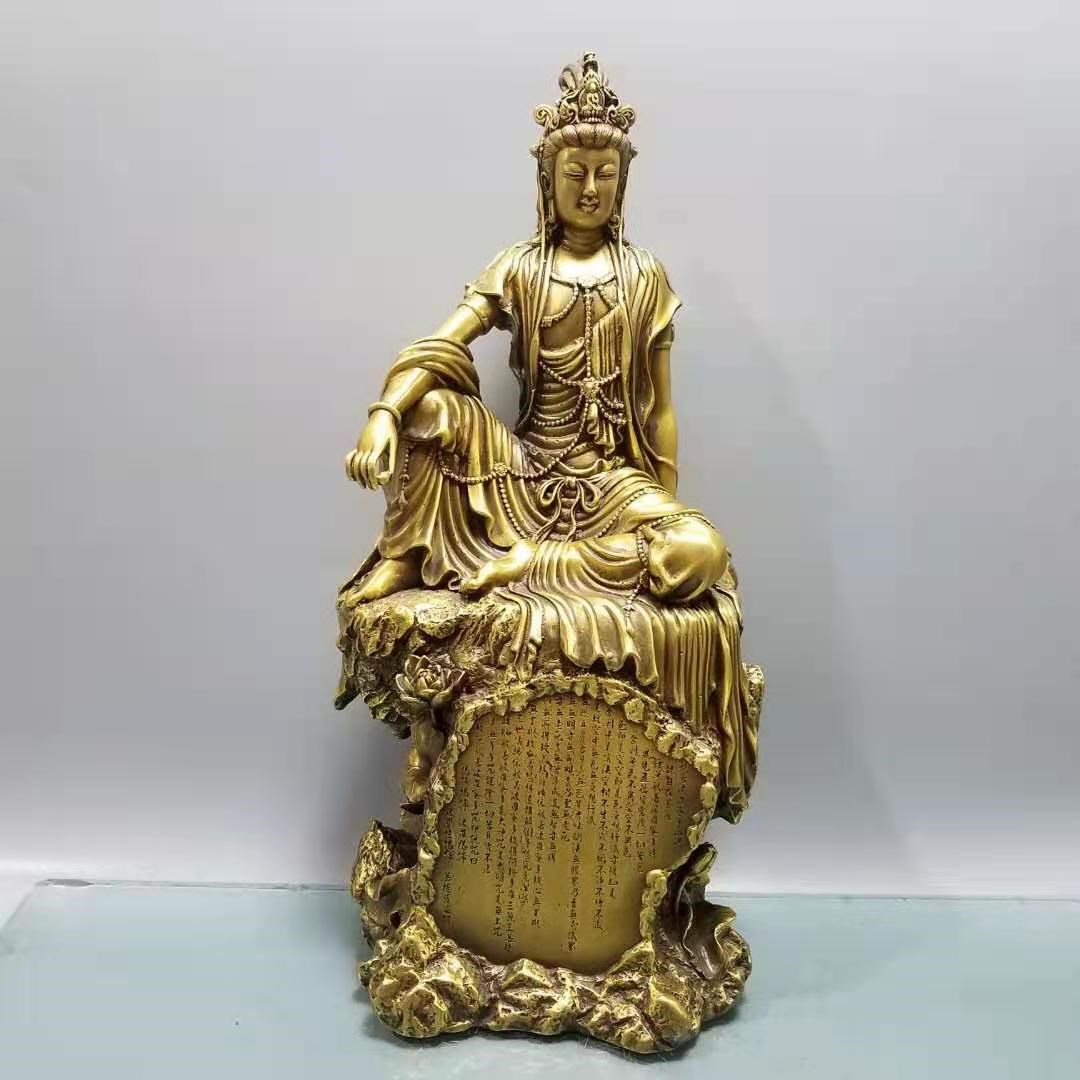 高档纯铜观音菩萨佛像家居供奉神像摆件黄铜自在观音铜像祈福保平