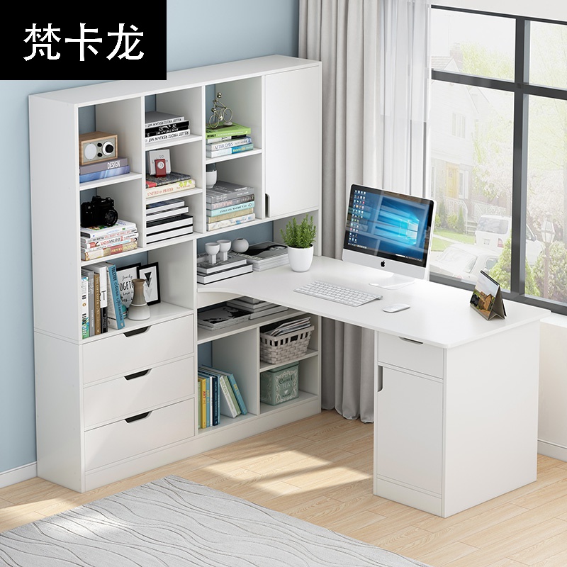 实木书桌书架组合家用带书柜一体简约经济型电脑桌书台学生写字桌