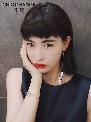 狗啃式刘海假发片真发图片