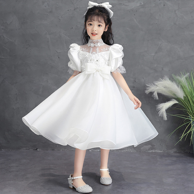 花童婚礼小女孩礼服儿童公主裙洋气白色蓬蓬裙小学生合唱服演出服