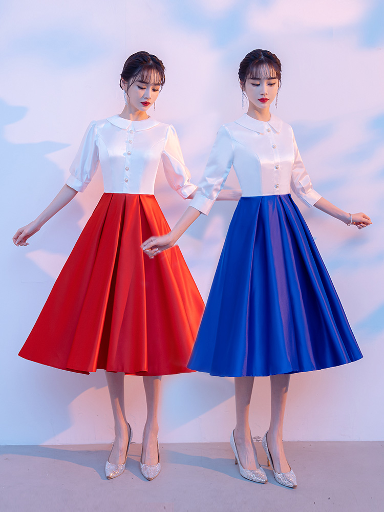 大合唱团演出服女长裙学生中款学院风高中生服装主持指挥优雅礼服