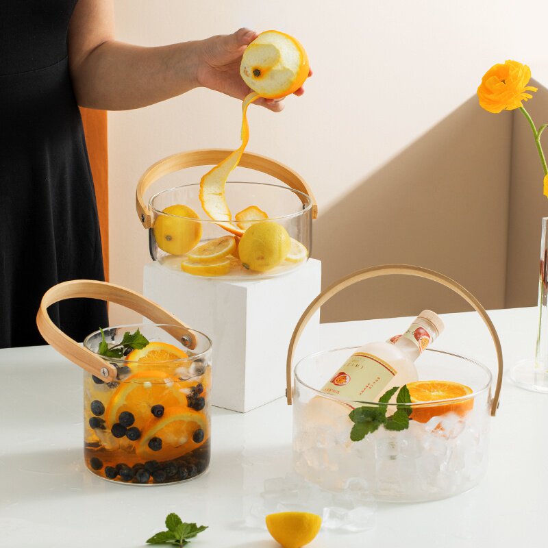 高颜值水果快乐桶大号网红玻璃桶带提手象兵家用放冰块的冰桶轻奢