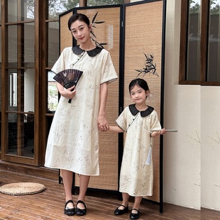 新中式亲子装夏季新款母女裙装女童儿童民国大小姐风改良式旗袍裙