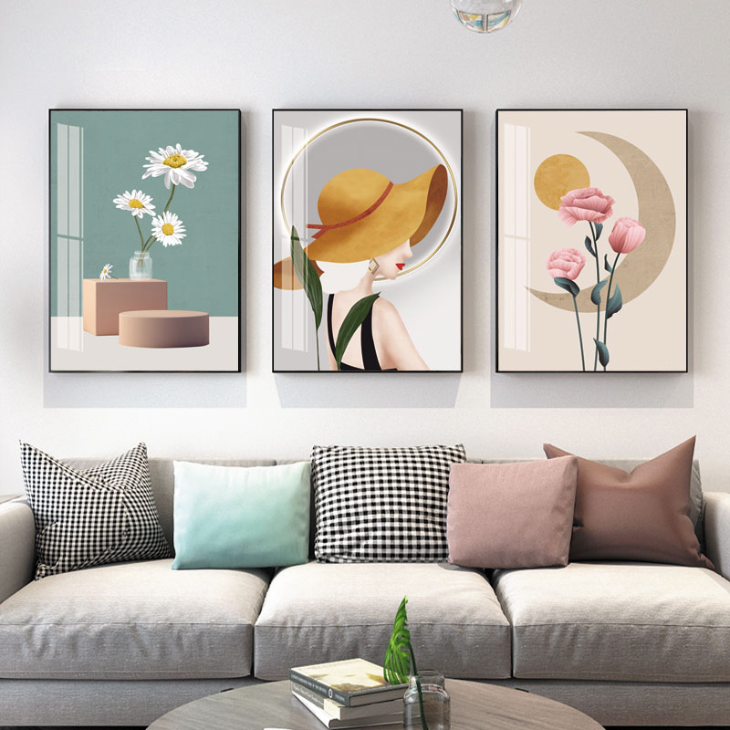 北欧客厅装饰画沙发背景墙三联画