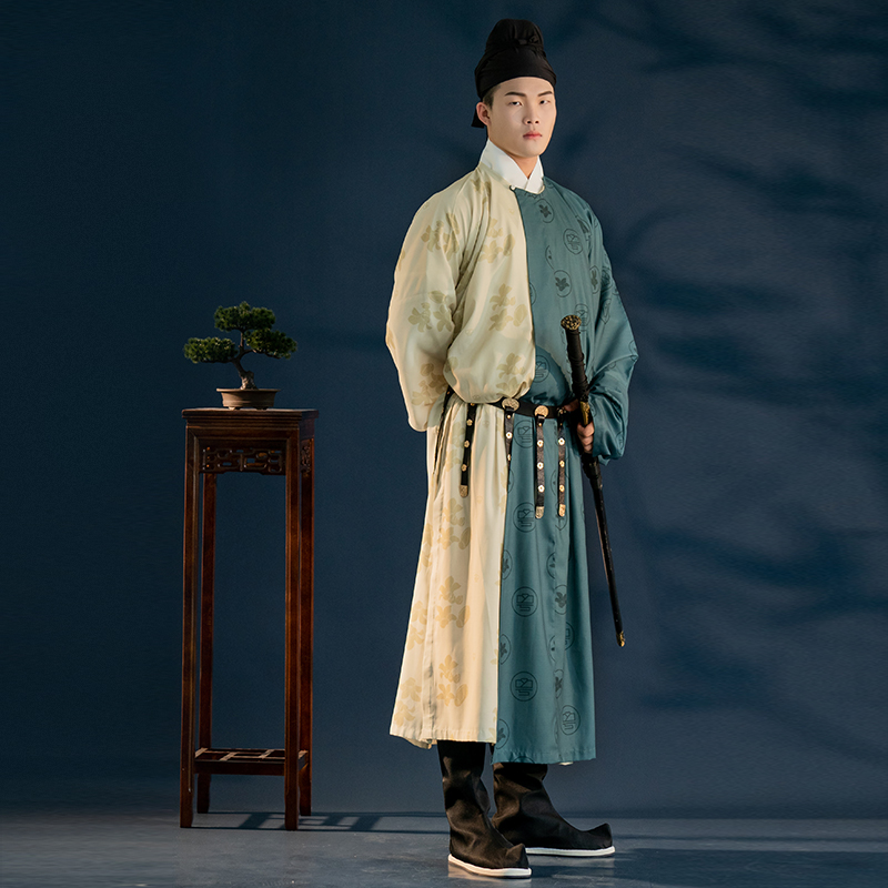 海棠私语×汉服广东联名款木棉花开粤兔原创汉服男夏薄唐制圆领袍