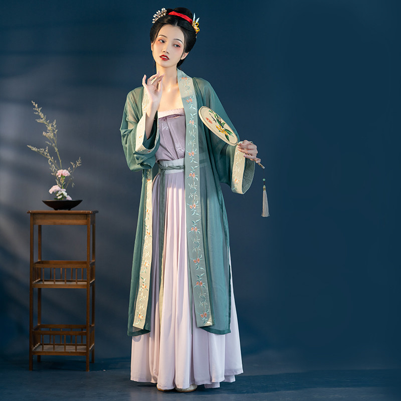 海棠私语丨四时知味宋制原创绿色汉服夏季宋抹褙子一片式裙三件套