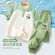 棉致男童夏装2024新款套装绿色大童短袖冰丝长裤男孩洋气儿童衣服