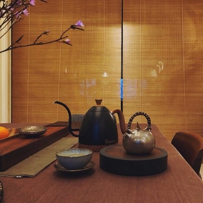 竹窗帘遮光卷帘升降复古茶室图片