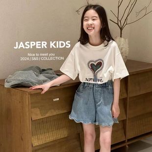 Jasper韩国波拉童装2024夏季新款韩版女童百搭休闲舒适亲子T恤