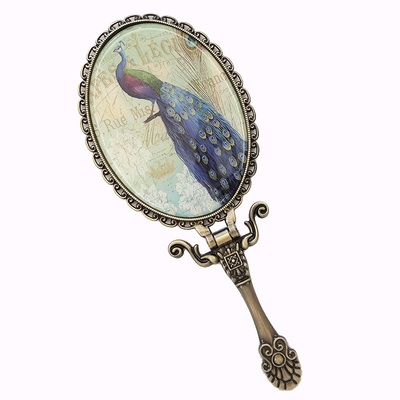 金属小镜子女化妆镜折叠台式复古风便携欧式公主手柄镜少女手持镜