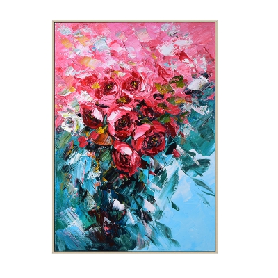 花卉成品玄关竖装饰画绘版画挂客厅油画手工纯定制画手油画玫瑰花