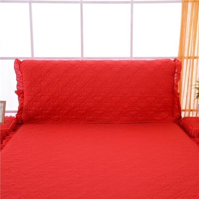 结婚喜庆大红色床头罩布艺夹棉实木床头套加厚欧式皮床防尘罩盖巾