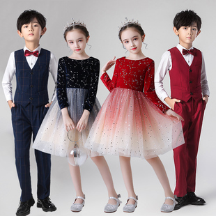 六一儿童演出服小学生大合唱女童红色礼服舞蹈蓬蓬裙朗诵表演服装