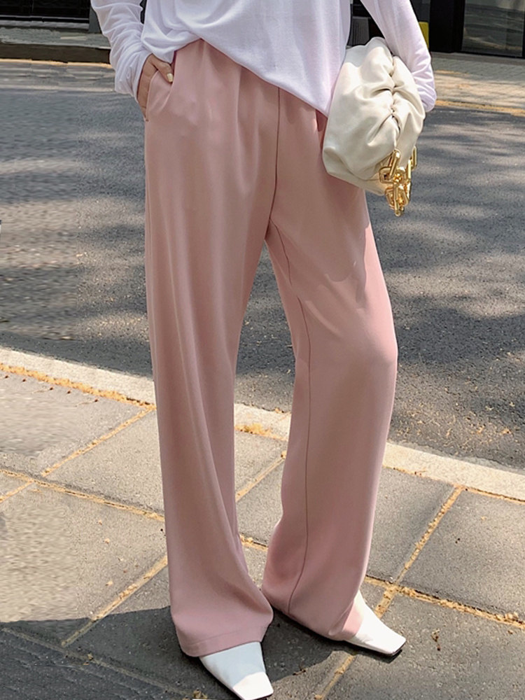 仙女凉凉裤粉色裤子女2020年新款夏高腰直筒宽松阔腿垂坠感拖地裤