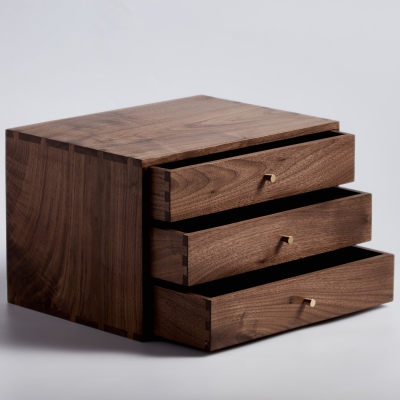 实木质箱胡桃木杂物整理办公收纳桌面纸a4抽屉k箱收纳盒黑式