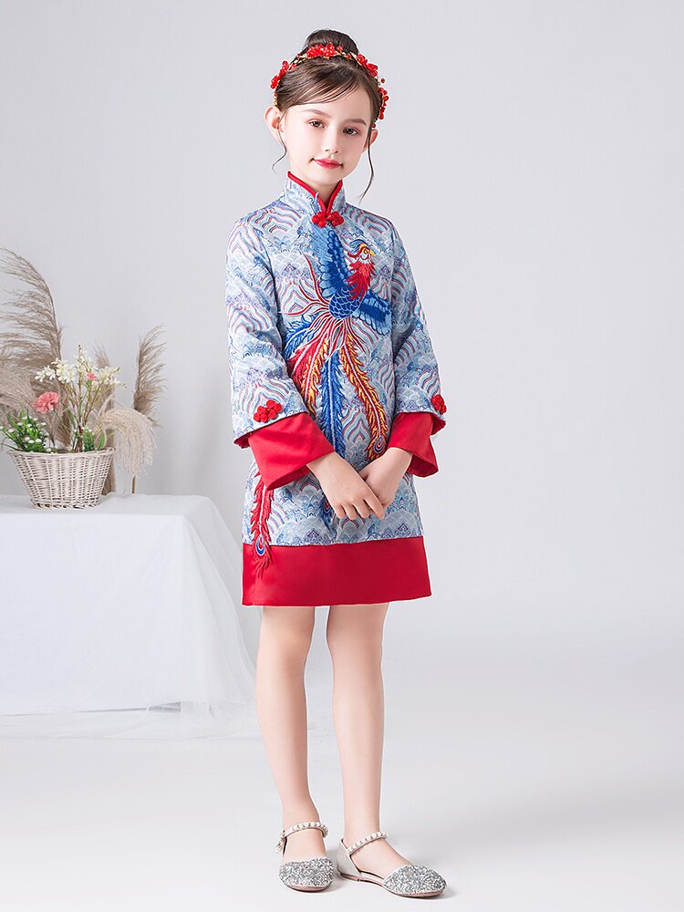 女童改良旗袍中国风中式儿童礼服宝宝拜年服小女孩长袖演出服秋冬