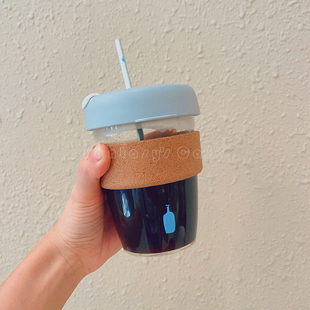 现货日本BlueBottle小蓝瓶子爱心带盖耐热玻璃随手杯随行杯咖啡杯