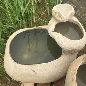 水池石头鱼缸池户外小型复古流水庭院鹅卵石青石雕水槽石材养鱼池