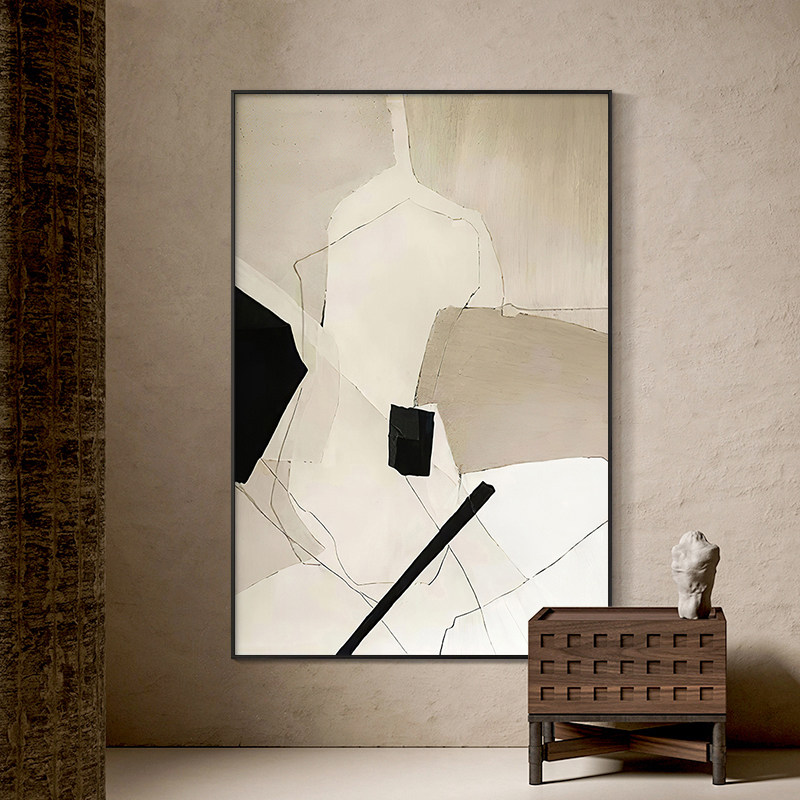 黑白极简抽象玄关装饰画现代简约走廊过道壁挂画设计师样板间壁画