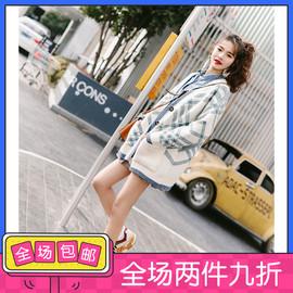 格子中长款毛衣开衫女2018秋冬新款韩版宽松V领小清新针织衫外套