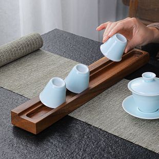 木质桌面长条茶杯收纳小型豪华置物架防尘托盘沥水架垫