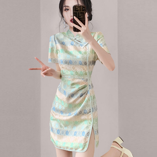 QIR新中式改良国风旗袍裙2024夏季新款小个子气质盘扣短款连衣裙