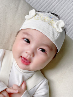 婴儿护卤门帽子夏季新生儿纯棉发带春天薄款透气男童女宝宝气门帽