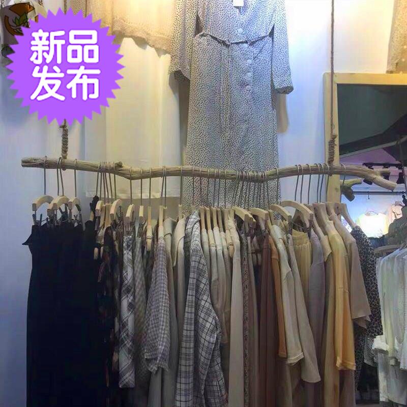 吊挂童装店ins个性树枝衣架创意个性服装店麻绳j吊架木棍悬挂吊杆