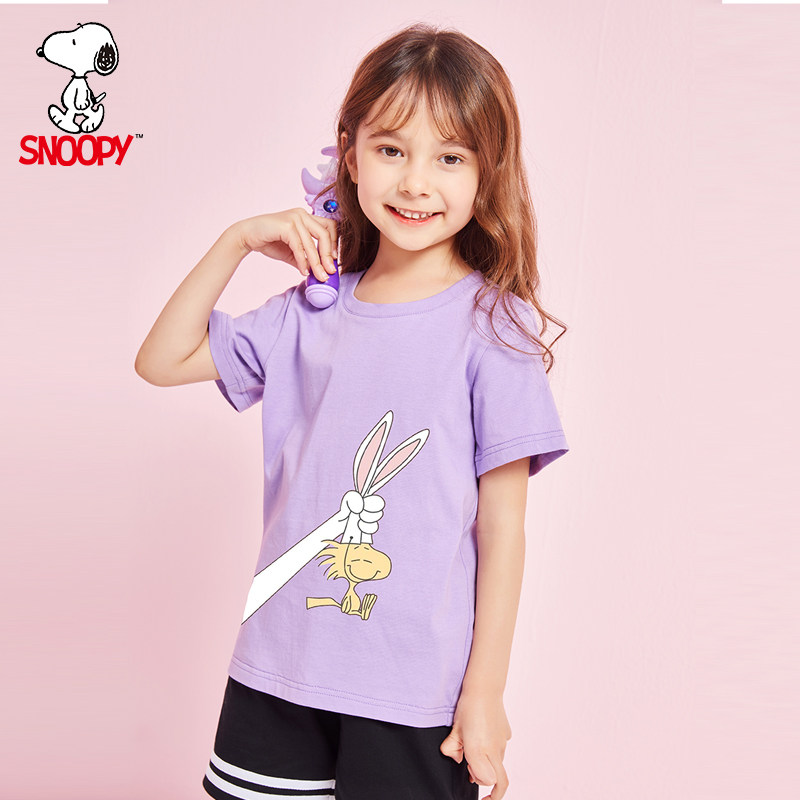 史努比snoopy短袖t恤儿童夏装2021中大童装纯棉韩版半袖女孩体恤