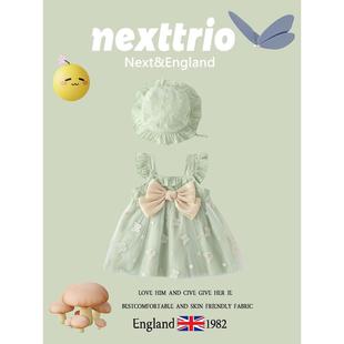 英国Next女童连衣裙夏季高级感2024新款宝宝中国风洋气汉服公主裙