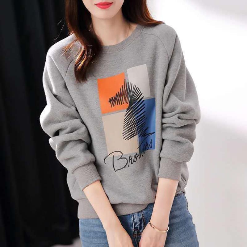 圆领灰色加绒卫衣女秋冬爆款2020新款女装时尚宽松韩版加厚上衣潮