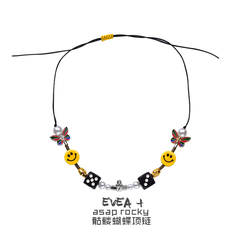 鹿晗项链_吴亦凡同款asap rocky潮牌evae珍珠骰子骷髅笑脸项链嘻哈