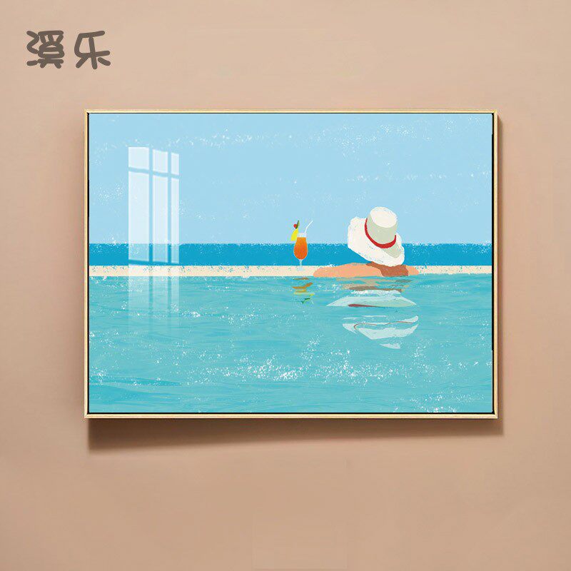 夏日海边游泳小众装饰画大卫霍克尼北欧卧室艺术墙画客厅壁画