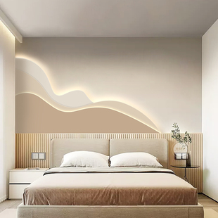 奶油风卧室床头装饰画不规则主卧挂画现代简约房间背景墙发光壁画