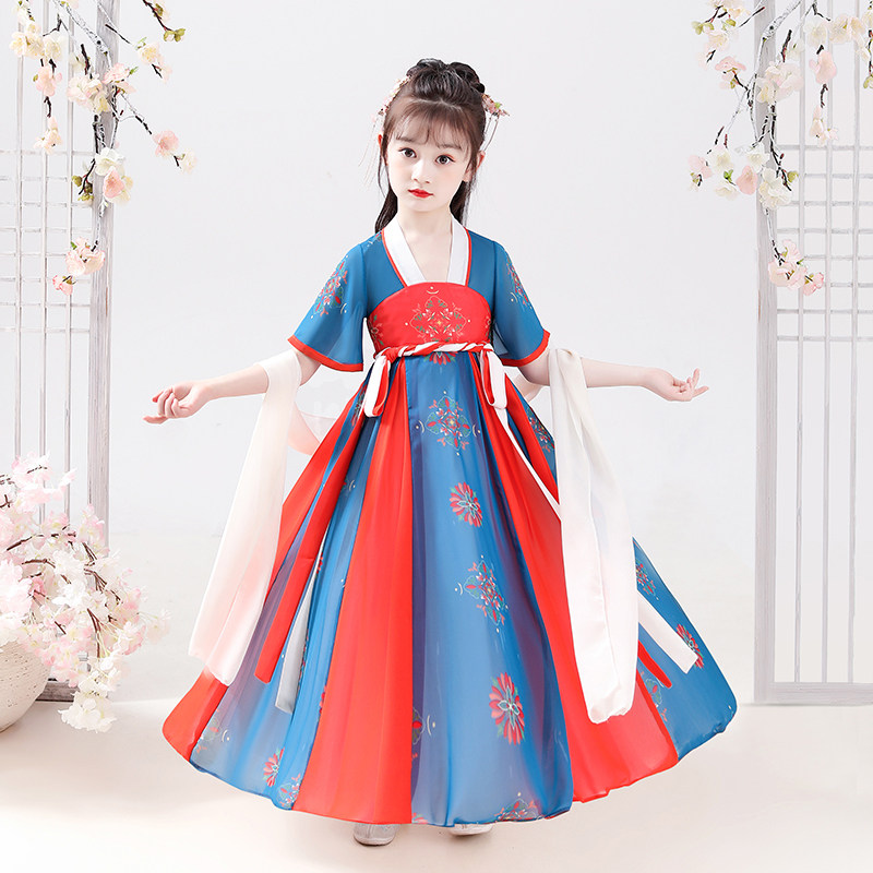 大童汉服女童古装夏季中国风超仙古装小女孩短袖轻薄唐装儿童汉服