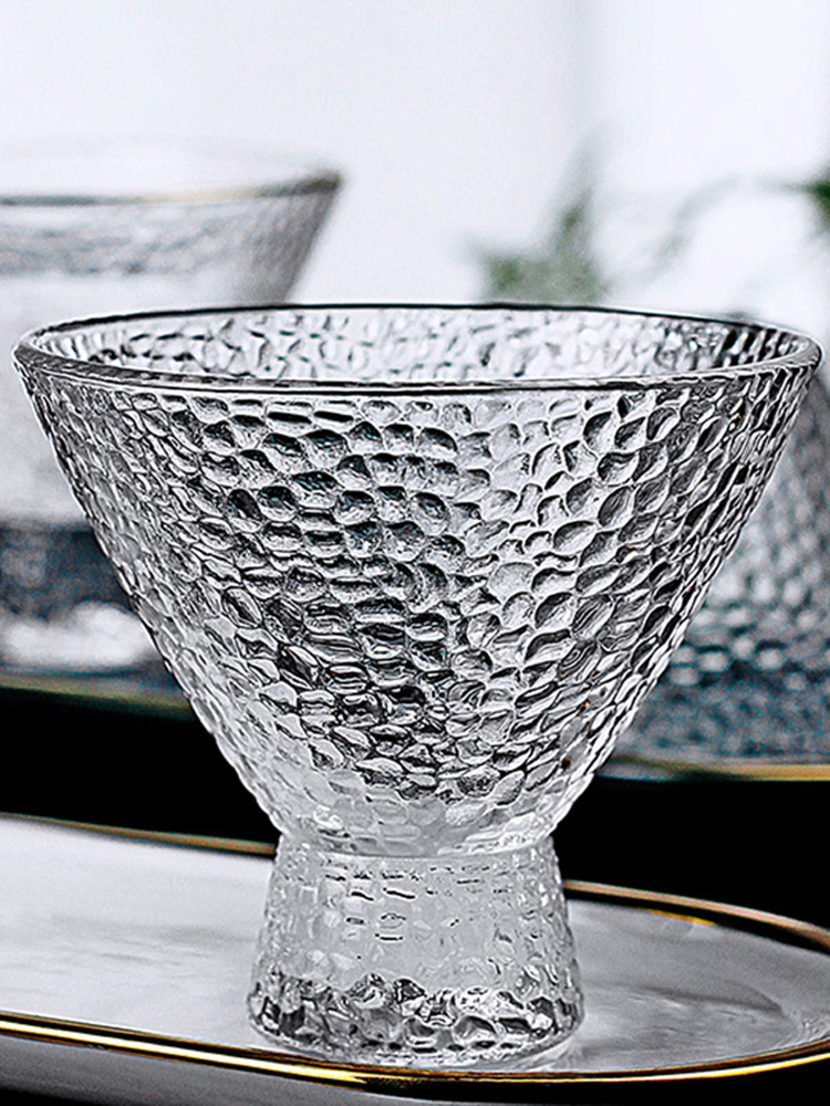 小斗笠杯锤纹玻璃杯家用冰激凌杯金边沙拉杯小吃杯描金甜品杯创意