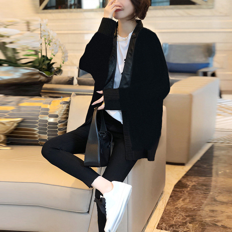 黑色宽松毛衣开衫外套女时尚百搭针织上衣秋装2021年新款欧洲站