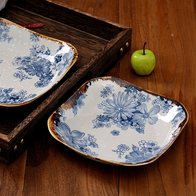 简约日式盘子8英寸7寸菜盘家用方形陶瓷碟子4只方盘6个装餐盘单个