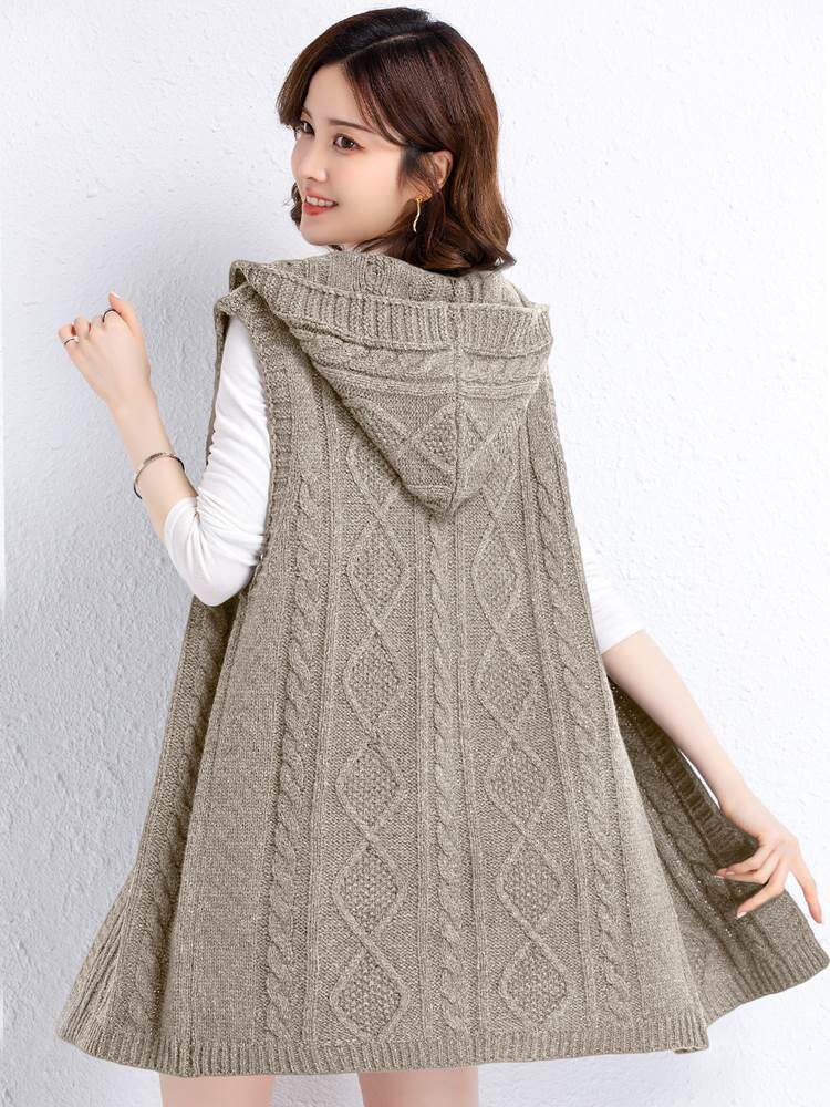 鄂尔多斯市羊绒马甲女款秋冬外搭中长款羊毛针织开衫背心马夹坎肩