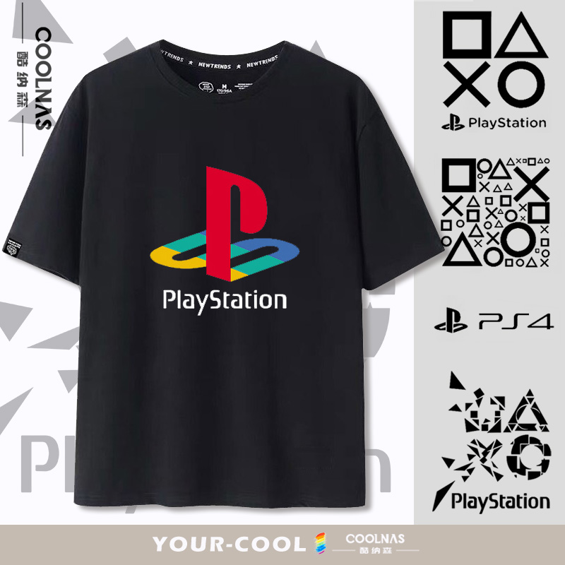 playstation索尼PS游戏机ps4经典logo男士短袖t恤纯棉宽松大码夏